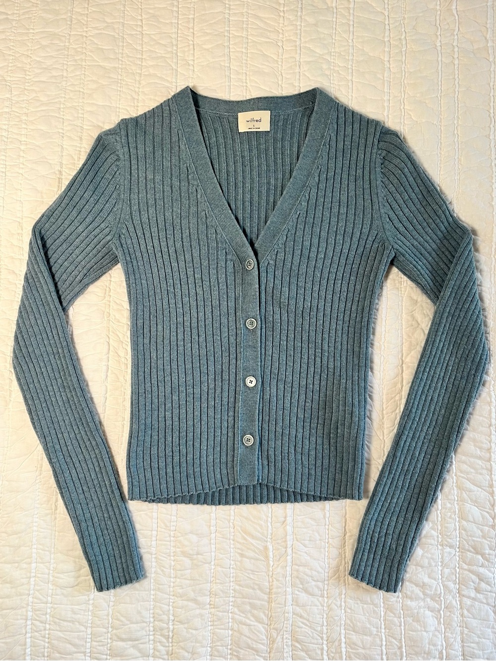 Aritzia Wilfred Manila Ribbed Cardigan Light Blue S